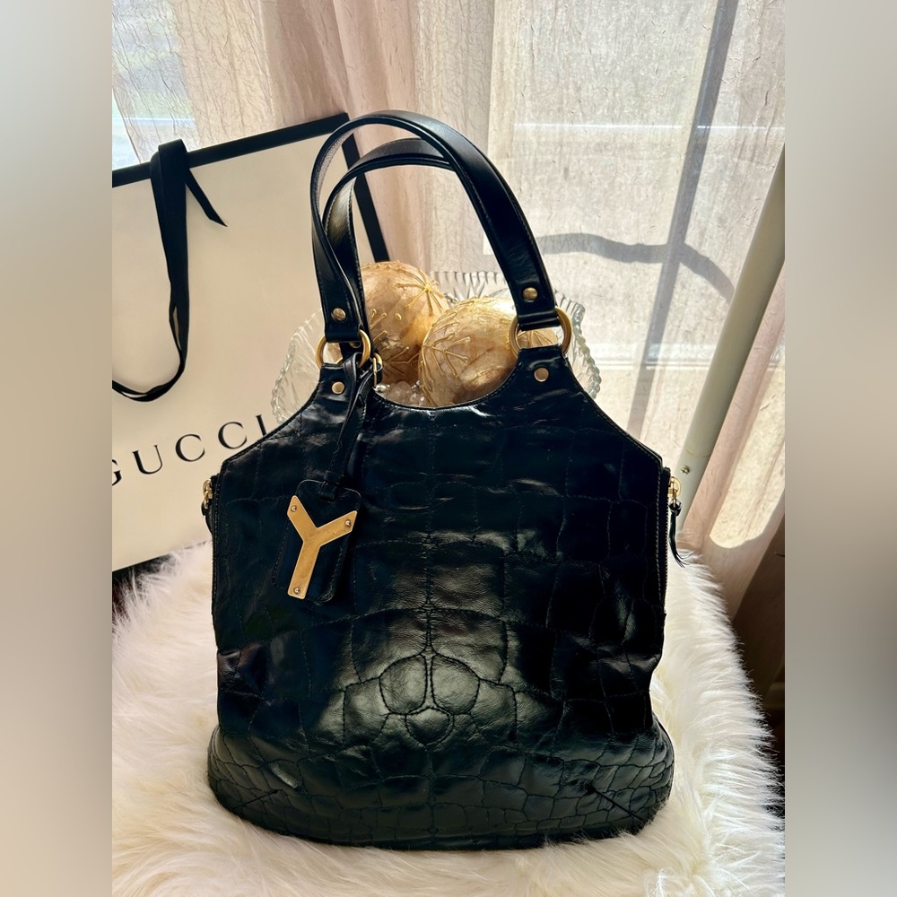 YSL Yves Saint Laurent RARE Embossed Croc Tribute Tote